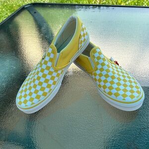 Vans Kids Yellow Checkered Slip-On Shoes